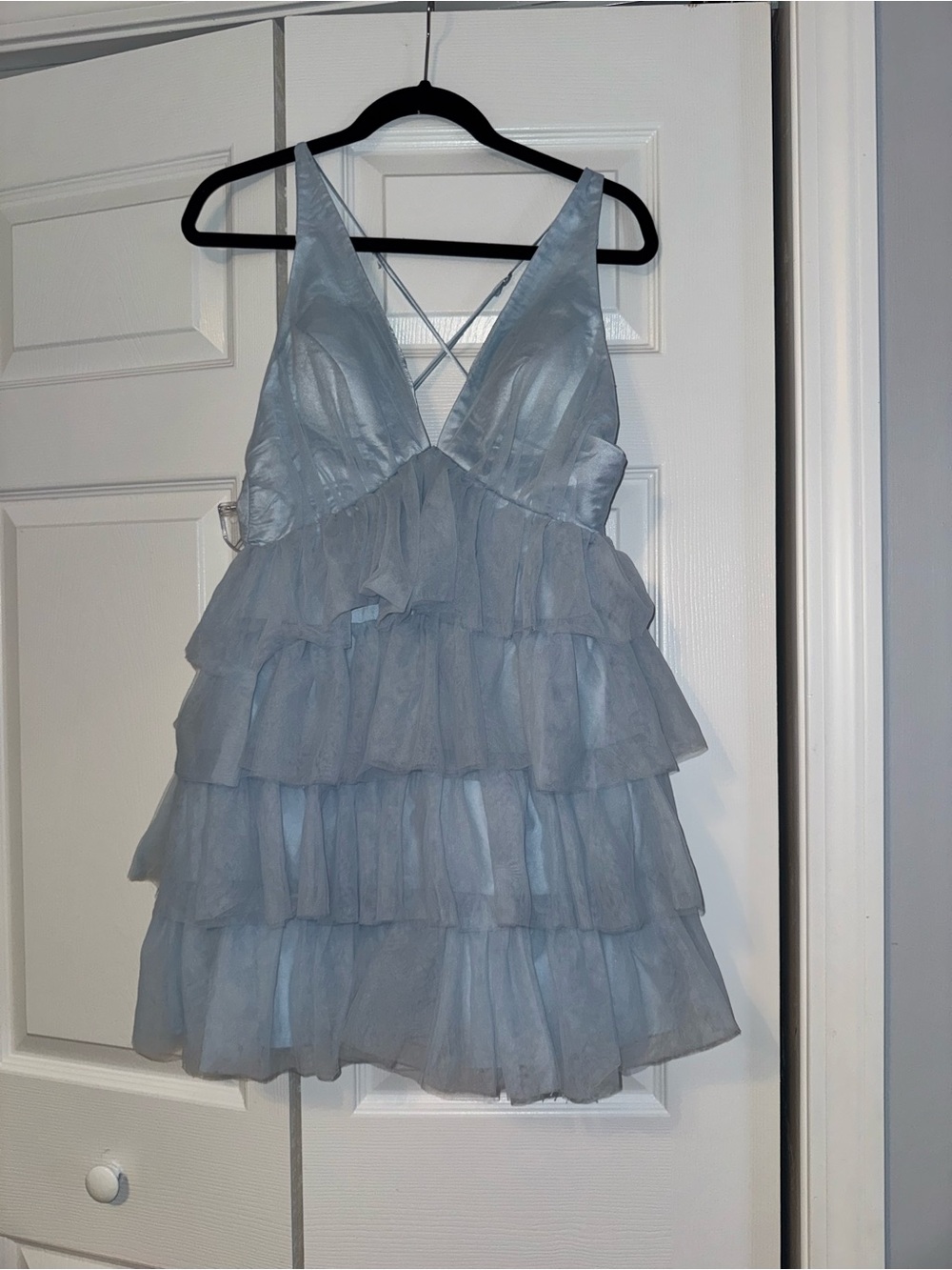 Light Blue Ruffled Tiered Spaghetti Strap Dress M